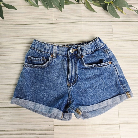 Zara Shorts 6 Years Blue Denim‎ Elastic Waist Rolled Hem Casual Trendy - Picture 1 of 6